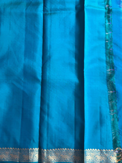 Pure Kanjivaram Silk Saree | Blue With Gold Zari Border | Handloom | Silk Mark Certified
