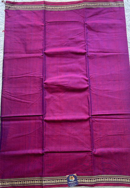 Narayanpet Cotton Saree Dark Purple Colored Complemented with a Thread Border. - Sampradaya Designer Studio