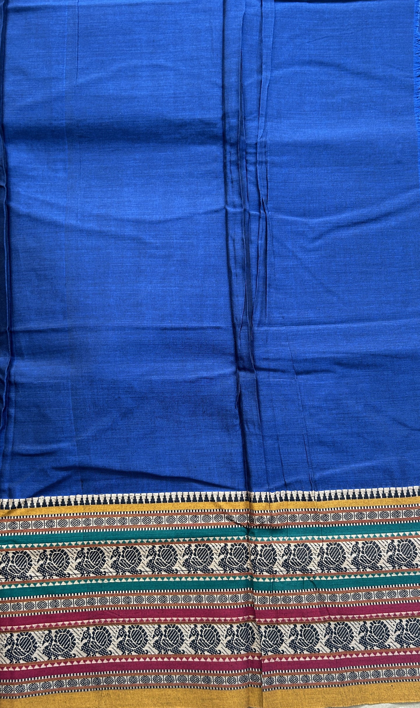 Narayanpet Cotton Saree Carbon Blue Colored Complemented with a Thread Border. - Sampradaya Designer Studio