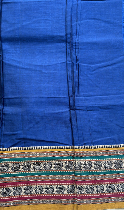 Narayanpet Cotton Saree Carbon Blue Colored Complemented with a Thread Border. - Sampradaya Designer Studio