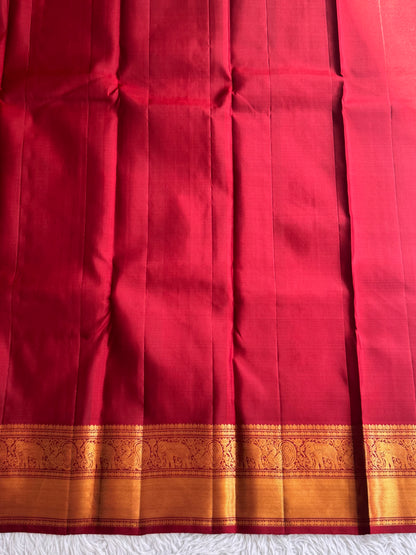 Maroon Pure Kanjivaram Silk Saree | Kaddi Border With Swan & Rudraksha Butta | Handloom | Silk Mark Certified