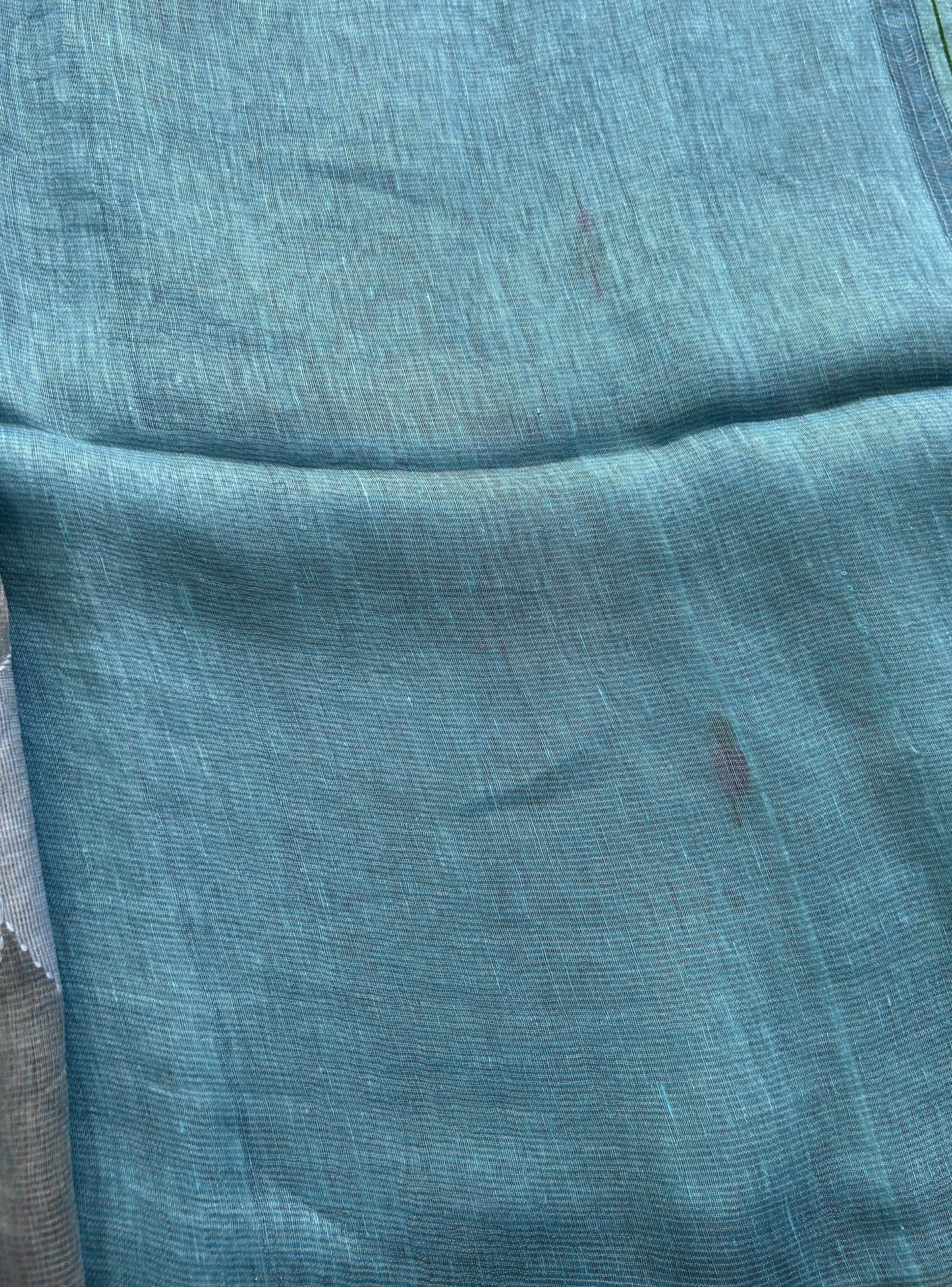 Blue Pure Tissue Linen Jamdani Saree with Gold Zari Border | Pure Handloom