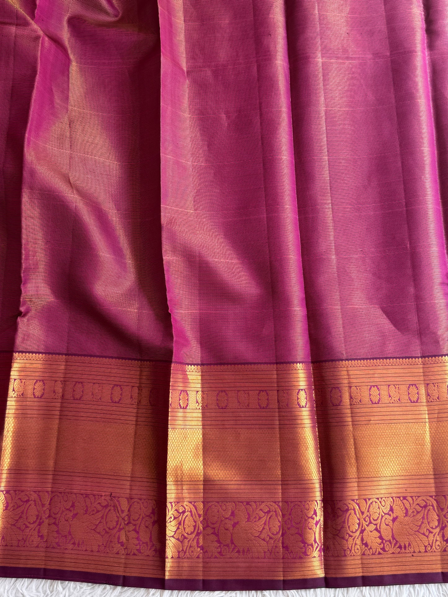 Purple Pure Kanjivaram Silk Saree | Weaving Border With Oosi Lines And Kolam Motif | Handloom | Silk Mark Certified