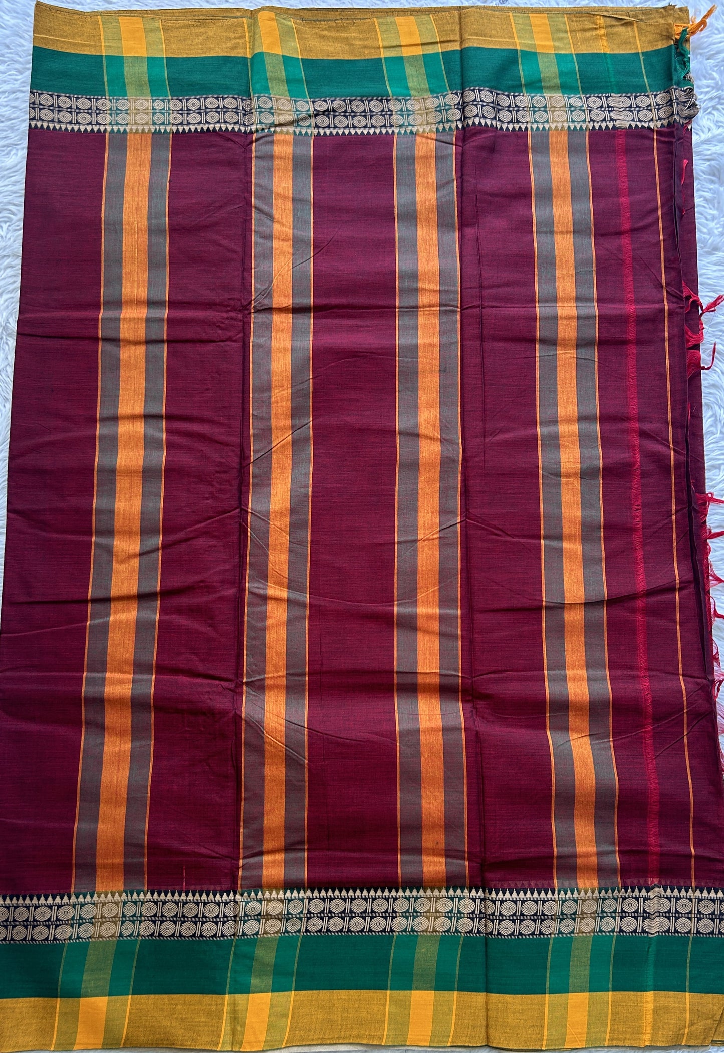 Narayanpet Cotton Saree Dark Maroon Colored Complemented with a Gap Border. - Sampradaya Designer Studio