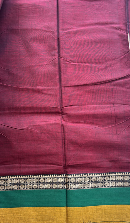 Narayanpet Cotton Saree Dark Maroon Colored Complemented with a Gap Border. - Sampradaya Designer Studio