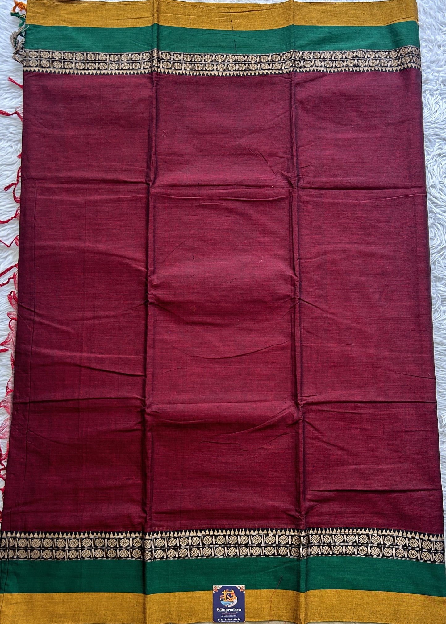 Narayanpet Cotton Saree Dark Maroon Colored Complemented with a Gap Border. - Sampradaya Designer Studio
