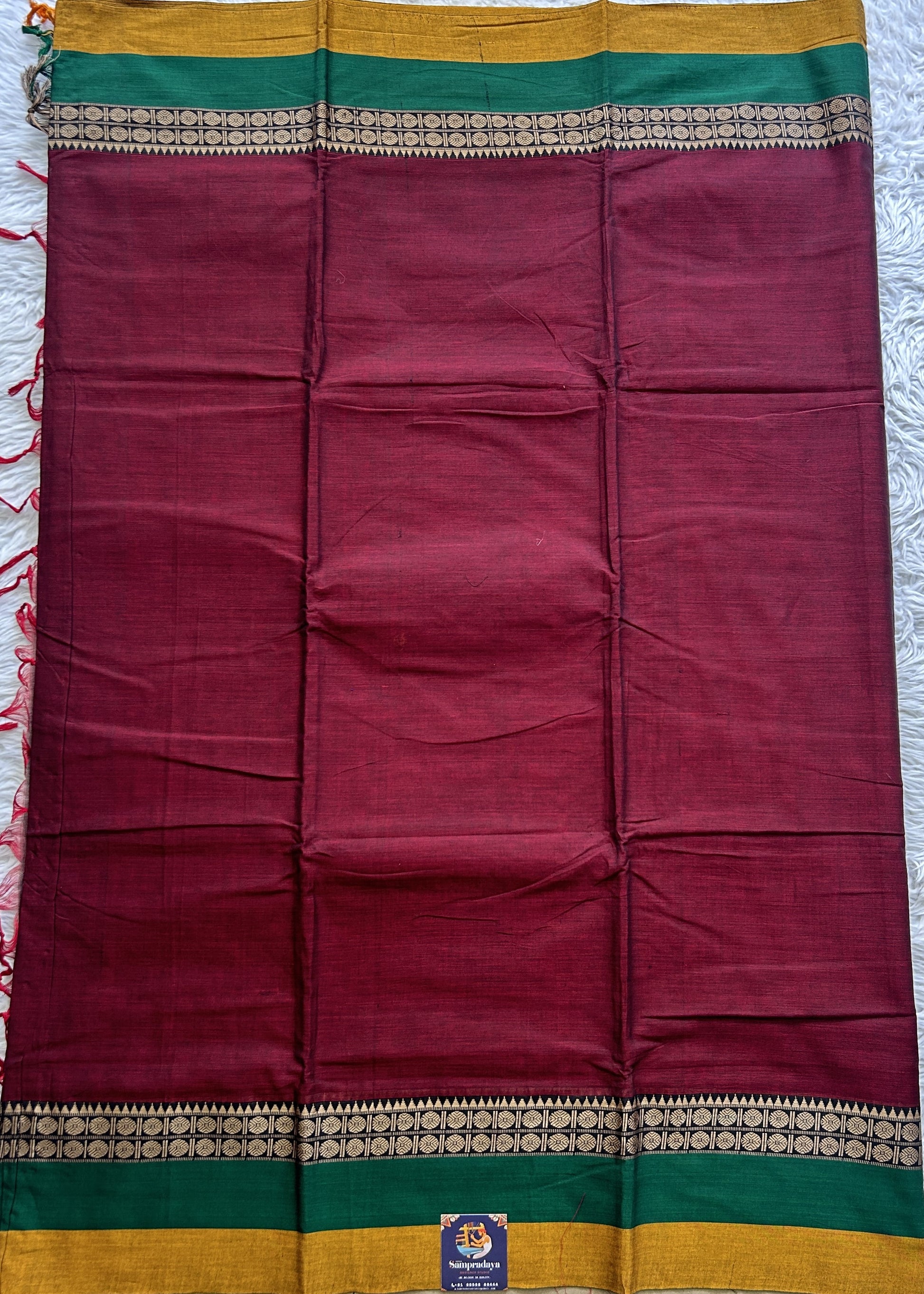 Narayanpet Cotton Saree Dark Maroon Colored Complemented with a Gap Border. - Sampradaya Designer Studio