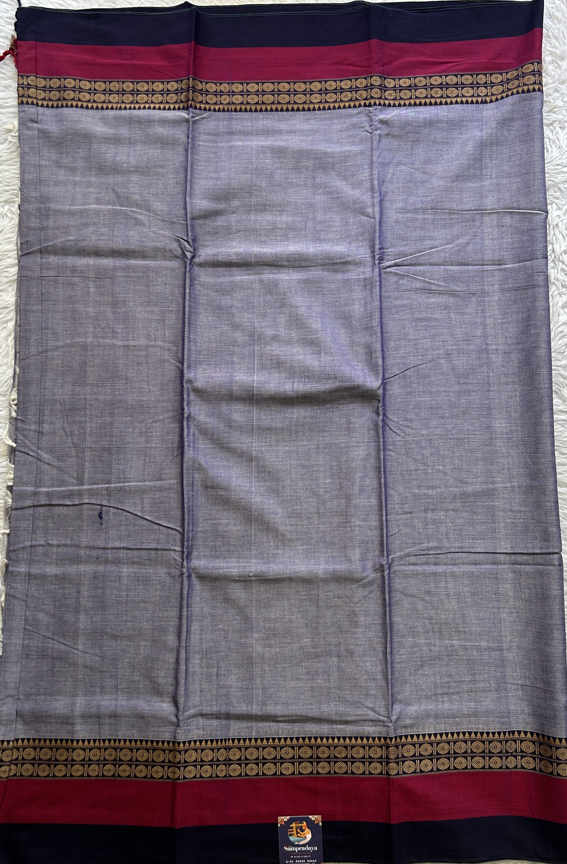 Narayanpet Cotton Saree Dark Lavender Colored Complemented with a Gap Border. - Sampradaya Designer Studio