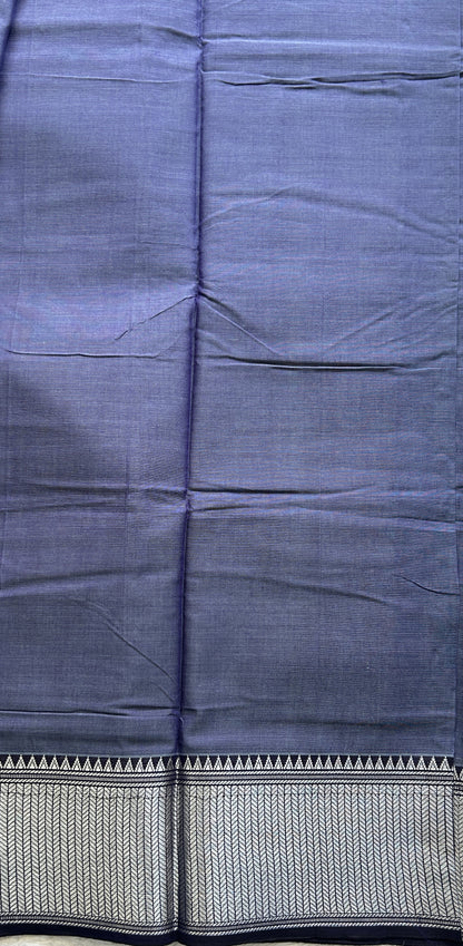 Narayanpet Cotton Saree Ink Blue Colored Complemented with a Thread Border. - Sampradaya Designer Studio