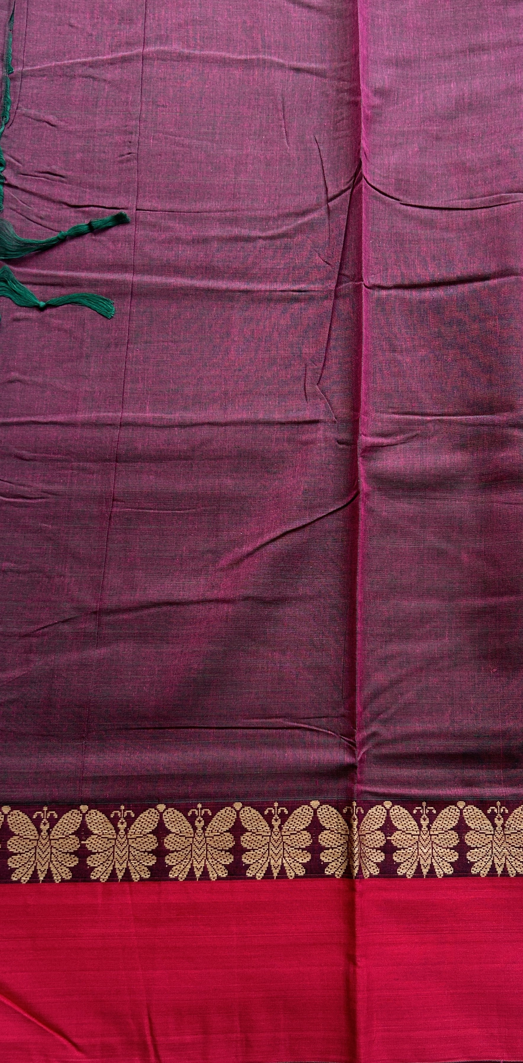 Narayanpet Cotton Saree Wine Colored Complemented with a Thread Border. - Sampradaya Designer Studio