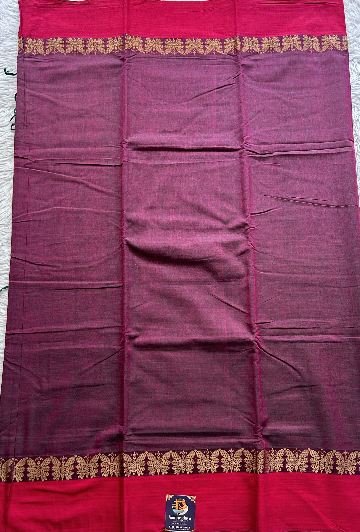 Narayanpet Cotton Saree Wine Colored Complemented with a Thread Border. - Sampradaya Designer Studio