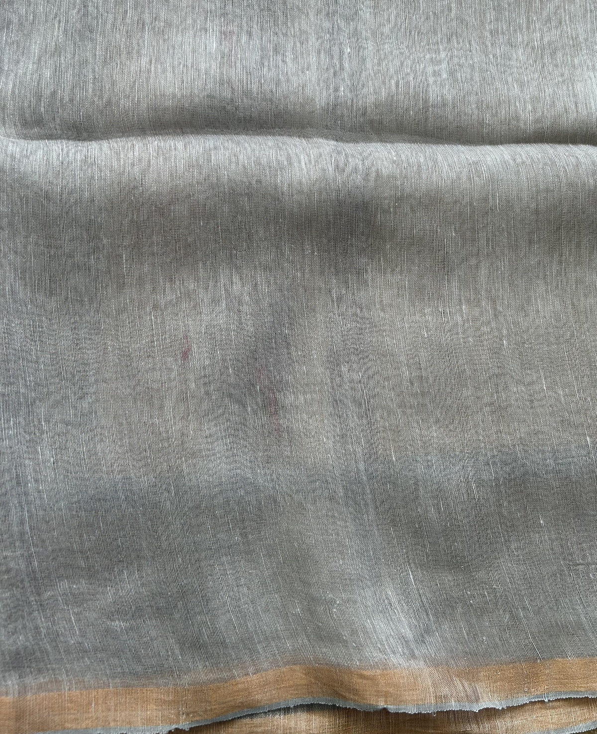 Gray Pure Tissue Linen Jamdani Saree with Gold Zari Border | Pure Handloom