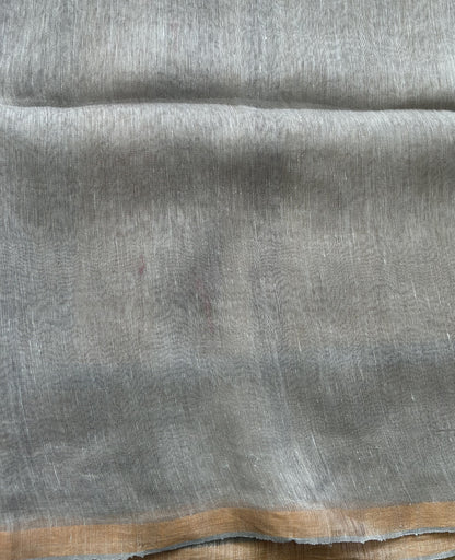 Gray Pure Tissue Linen Jamdani Saree with Gold Zari Border | Pure Handloom