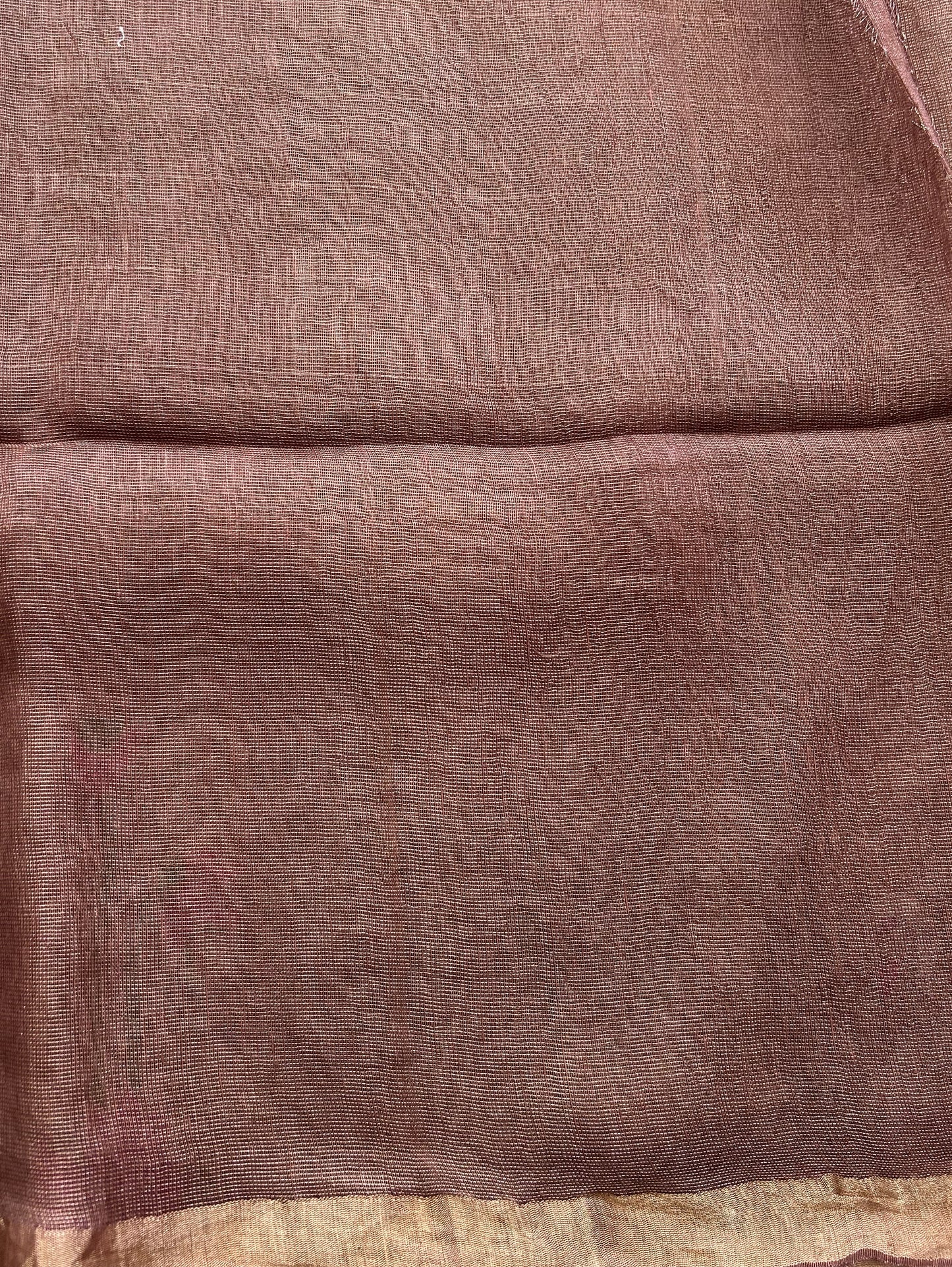 Brown Pure Tissue Linen Jamdani Saree with Gold Zari Border | Pure Handloom