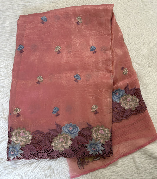 Inox Silk Saree Pink Colored Complemented with a Cutwork Border. - Sampradaya Designer Studio