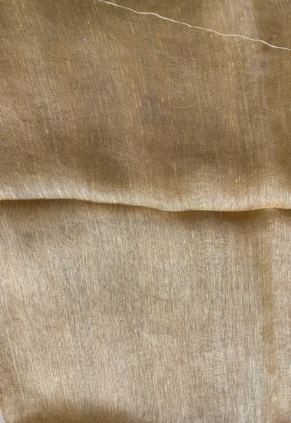 Yellow Pure Tissue Linen Jamdani Saree with Gold Zari Border | Pure Handloom