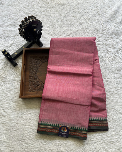 Narayanpet Cotton Saree Pink Colored Complemented with a Thread Border. - Sampradaya Designer Studio