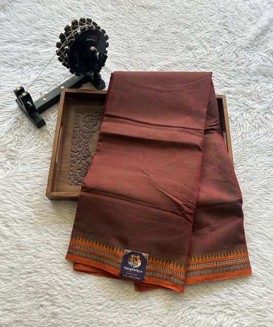 Narayanpet Cotton Saree Ginger Colored Complemented with a Thread Border. - Sampradaya Designer Studio