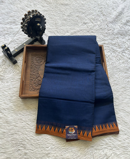 Narayanpet Cotton Saree Indigo Blue Colored Complemented with a Thread Border. - Sampradaya Designer Studio