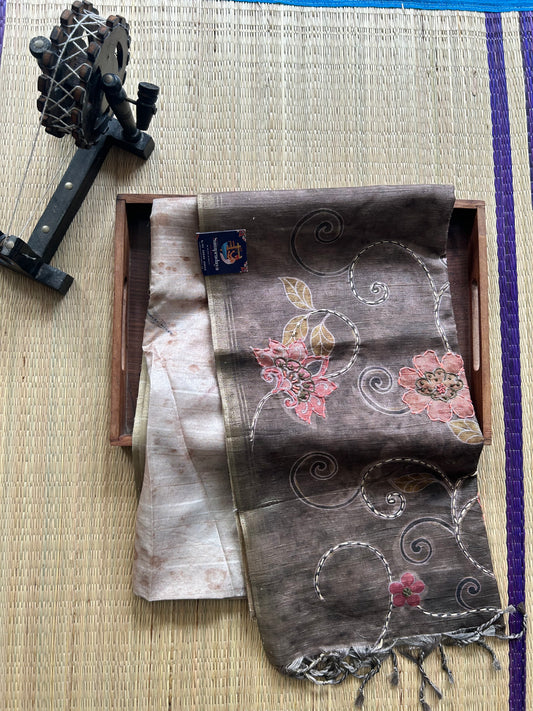 Semi Tussar Silk Saree - Loden Green color with Gold Zari Border - Elegant Fancy Saree for Party & Office Wear.