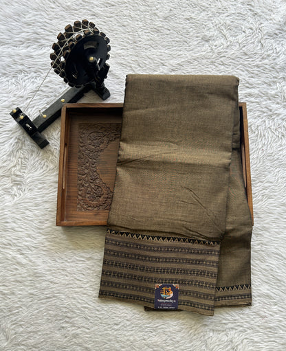 Narayanpet Cotton Saree Dark Gray Colored Complemented with a Thread Border. - Sampradaya Designer Studio