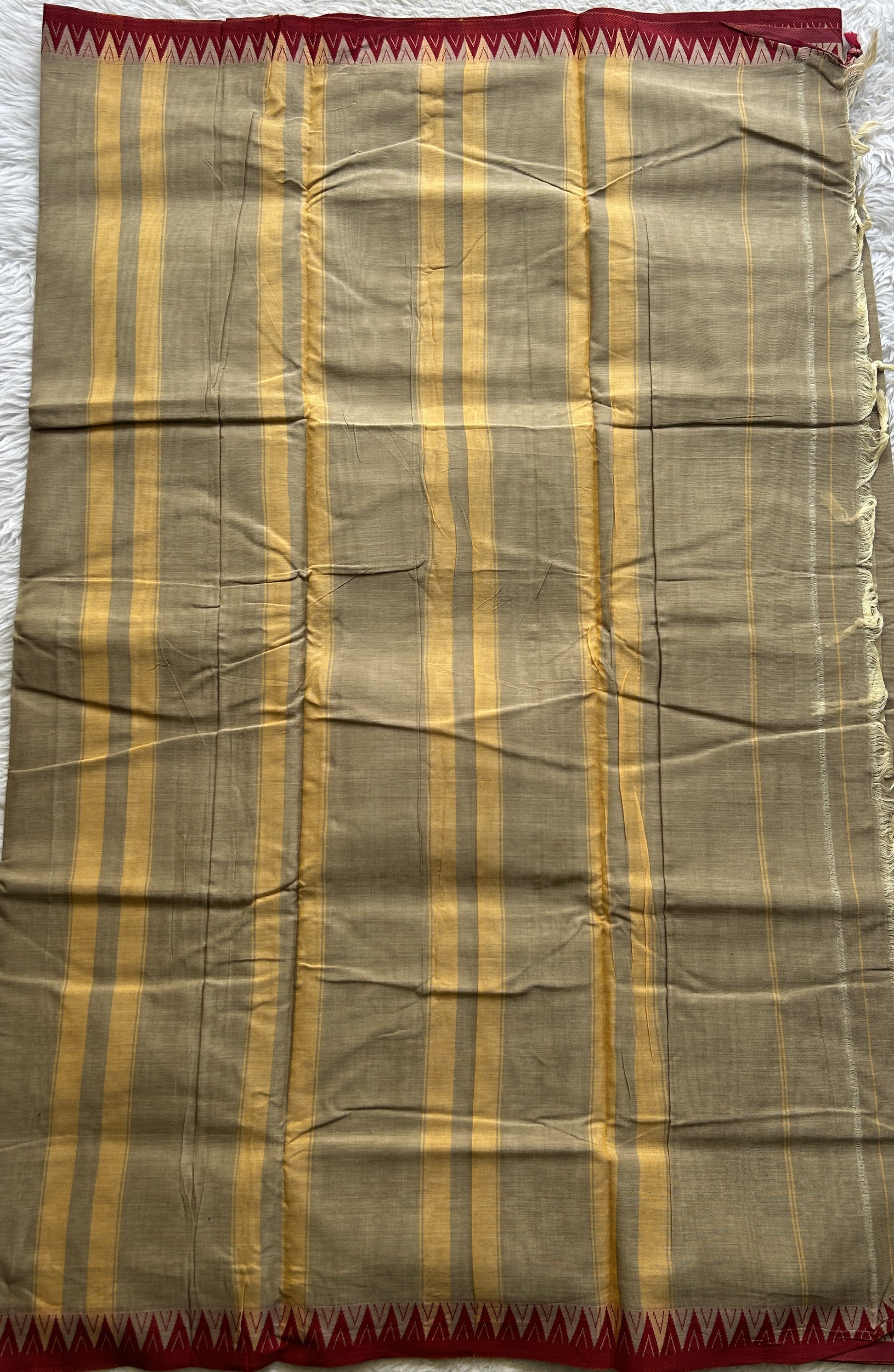 Narayanpet Cotton Saree Beige Colored Complemented with a Thread Border. - Sampradaya Designer Studio