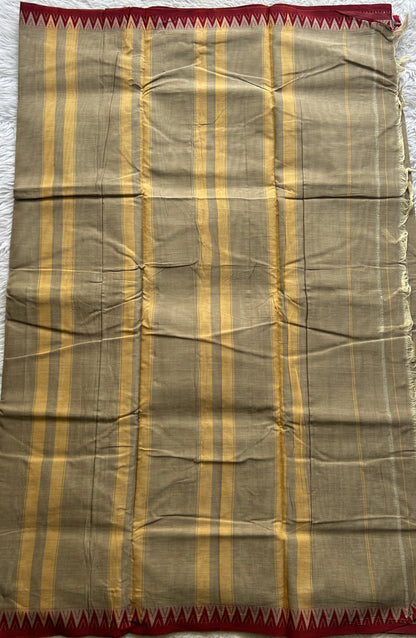 Narayanpet Cotton Saree Beige Colored Complemented with a Thread Border. - Sampradaya Designer Studio