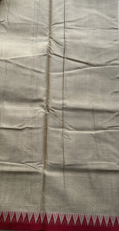 Narayanpet Cotton Saree Beige Colored Complemented with a Thread Border. - Sampradaya Designer Studio
