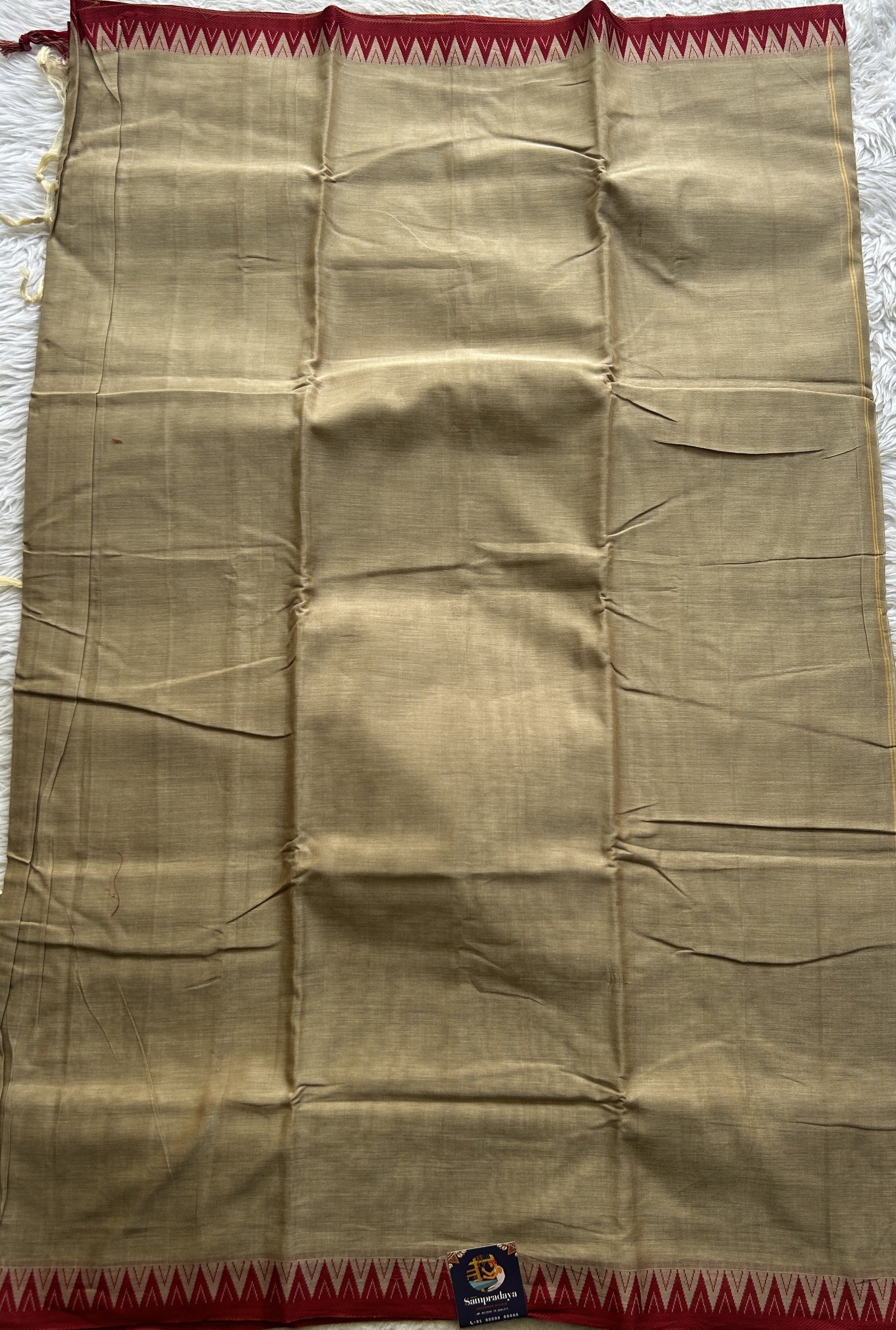 Narayanpet Cotton Saree Beige Colored Complemented with a Thread Border. - Sampradaya Designer Studio