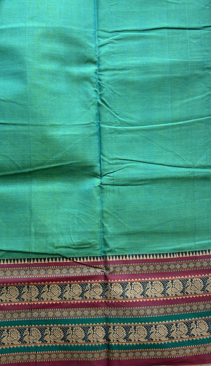 Narayanpet Cotton Saree Rama Green Colored Complemented with a Thread Border. - Sampradaya Designer Studio