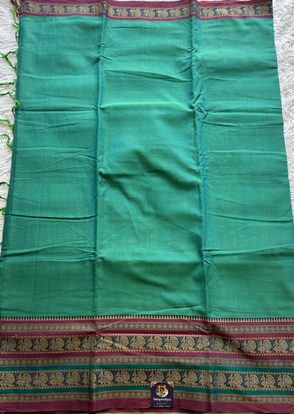 Narayanpet Cotton Saree Rama Green Colored Complemented with a Thread Border. - Sampradaya Designer Studio