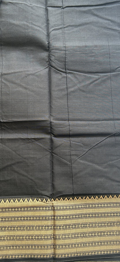 Narayanpet Cotton Saree Black Colored Complemented with a Gap Border. - Sampradaya Designer Studio