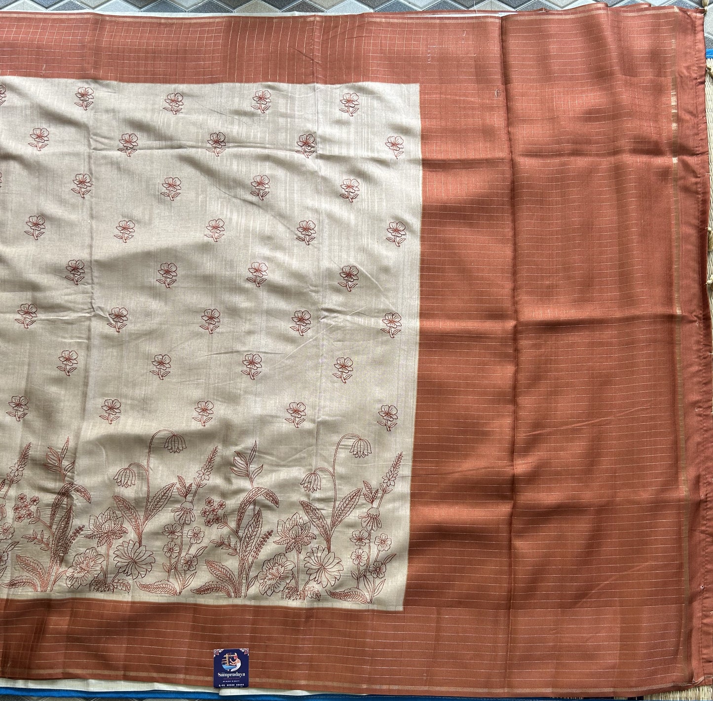 Semi Tussar Silk Saree - Beige color with Gold Zari Border - Elegant Fancy Saree for Party & Office Wear.