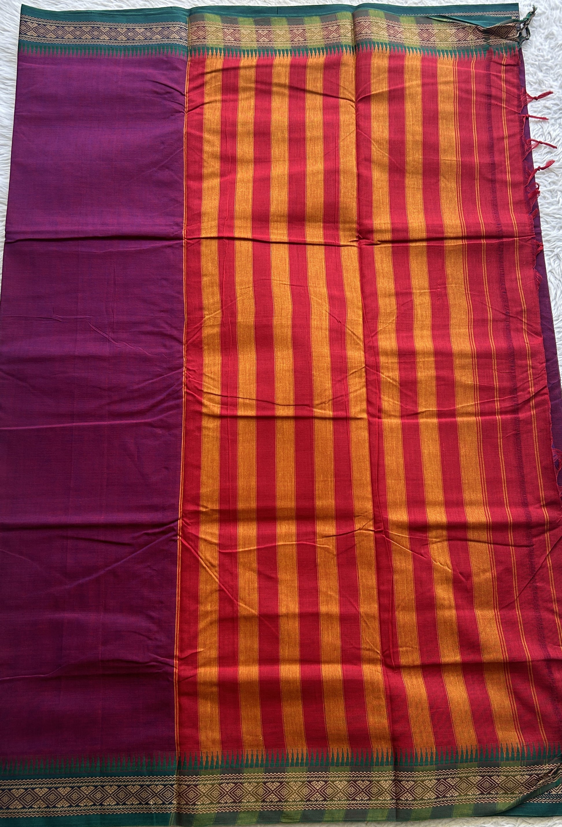 Narayanpet Cotton Saree Dark Magenta Colored Complemented with a Thread Border. - Sampradaya Designer Studio