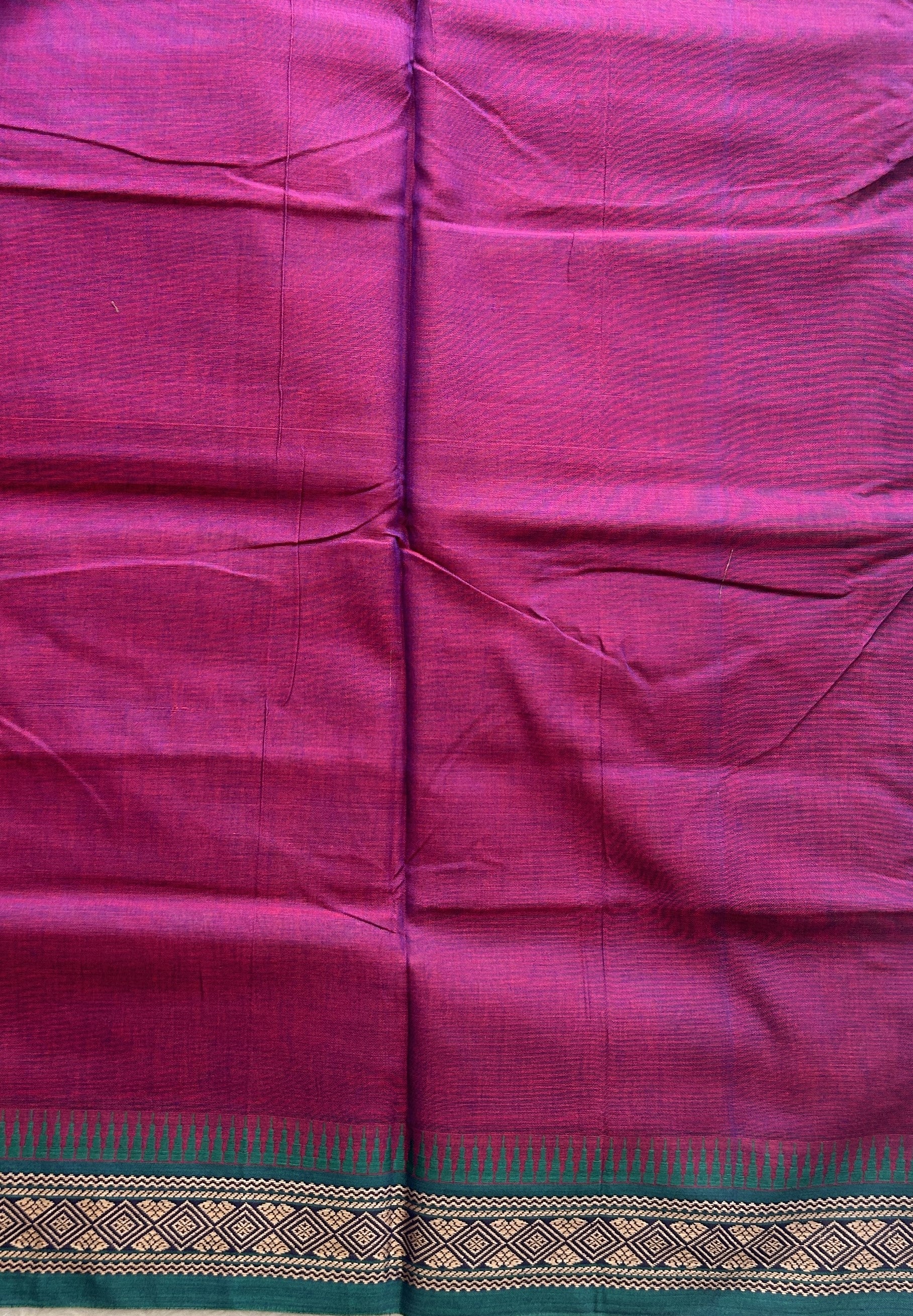 Narayanpet Cotton Saree Dark Magenta Colored Complemented with a Thread Border. - Sampradaya Designer Studio