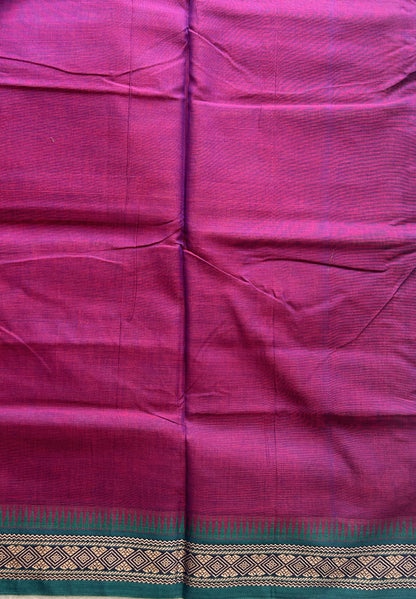 Narayanpet Cotton Saree Dark Magenta Colored Complemented with a Thread Border. - Sampradaya Designer Studio