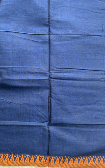 Narayanpet Cotton Saree Indigo Blue Colored Complemented with a Thread Border. - Sampradaya Designer Studio