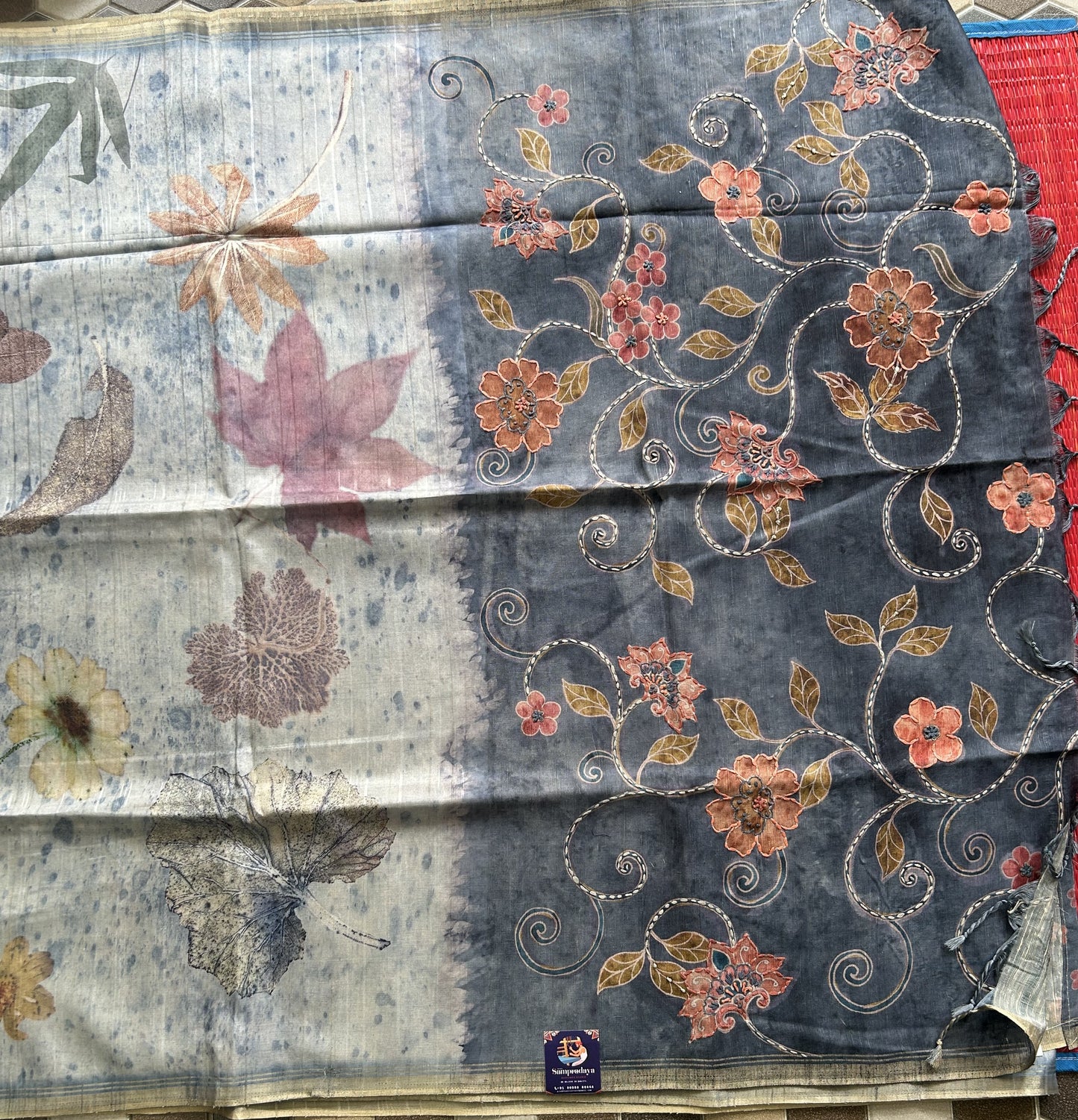 Semi Tussar Silk Saree - Bluish Gray color with Gold Zari Border - Elegant Fancy Saree for Party & Office Wear.
