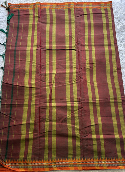 Narayanpet Cotton Saree Ginger Colored Complemented with a Thread Border. - Sampradaya Designer Studio