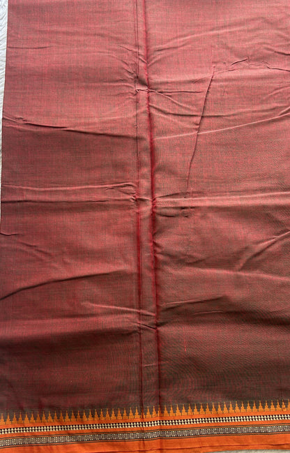 Narayanpet Cotton Saree Ginger Colored Complemented with a Thread Border. - Sampradaya Designer Studio