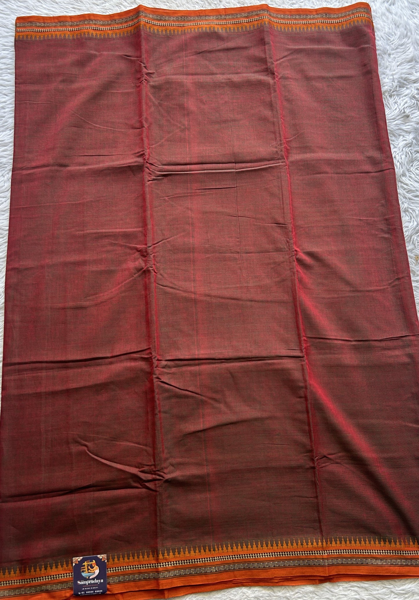 Narayanpet Cotton Saree Ginger Colored Complemented with a Thread Border. - Sampradaya Designer Studio