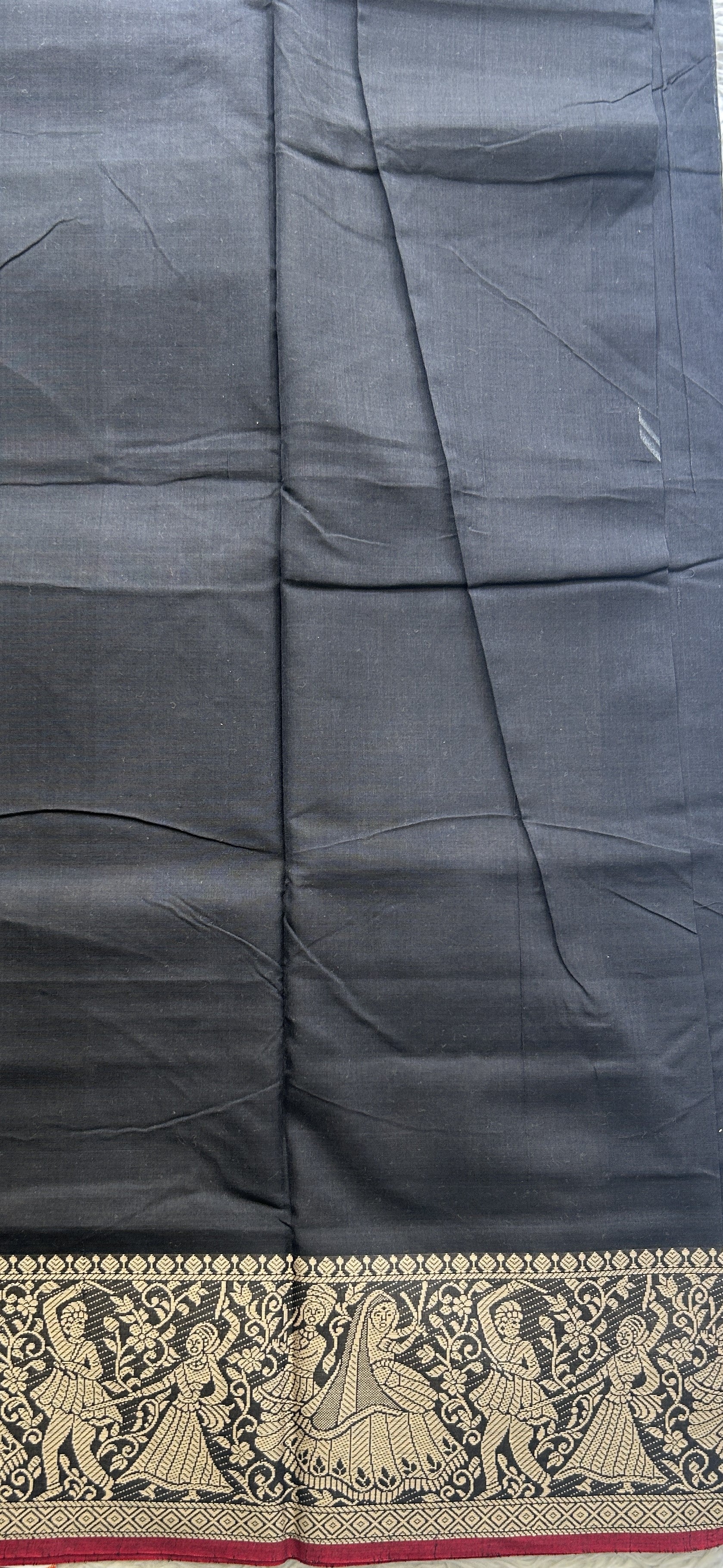 Narayanpet Cotton Saree Black Colored Complemented with a Cream Thread Border. - Sampradaya Designer Studio