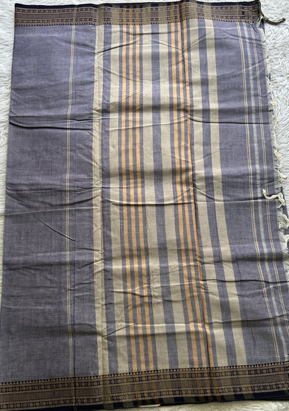 Narayanpet Cotton Saree Dark Lilac Colored Complemented with a Thread Border. - Sampradaya Designer Studio