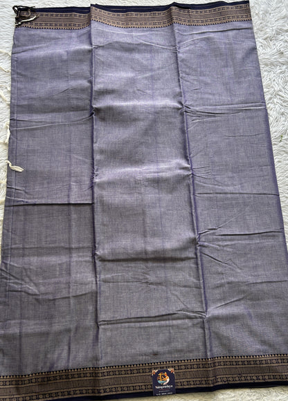 Narayanpet Cotton Saree Dark Lilac Colored Complemented with a Thread Border. - Sampradaya Designer Studio