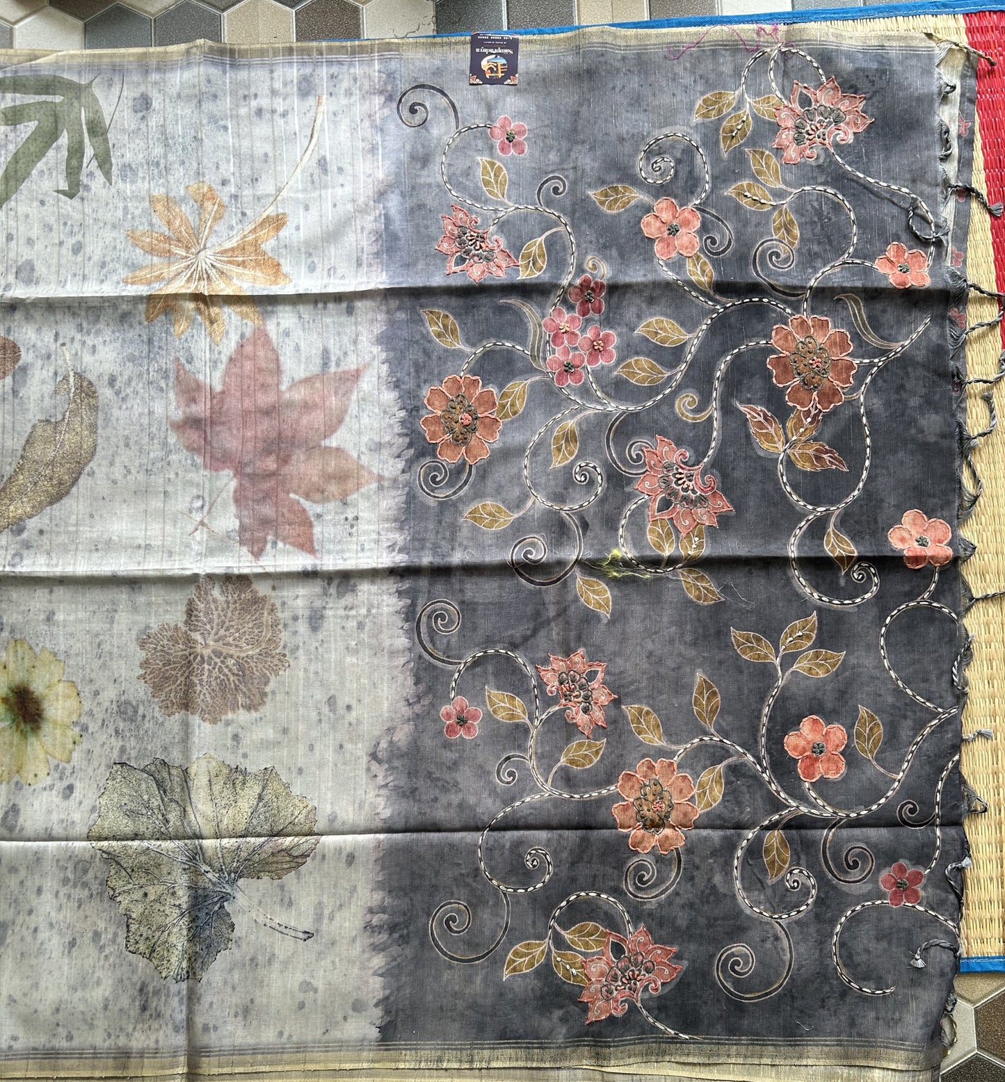 Semi Tussar Silk Saree - Gray color with Gold Zari Border - Elegant Fancy Saree for Party & Office Wear.