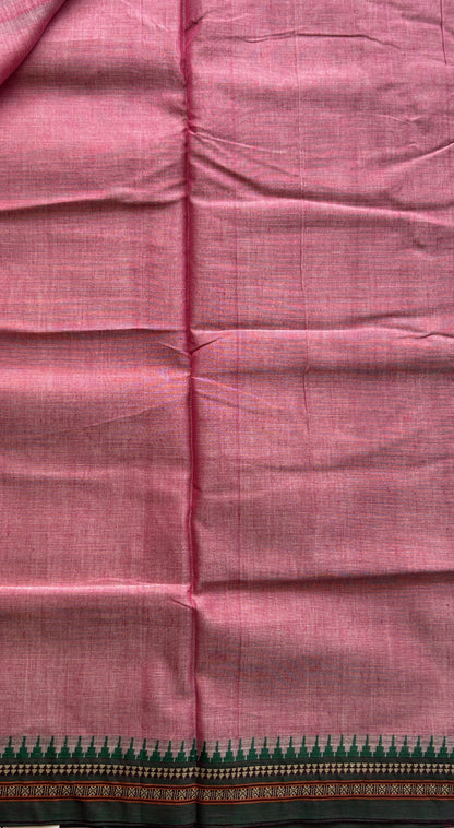 Narayanpet Cotton Saree Pink Colored Complemented with a Thread Border. - Sampradaya Designer Studio
