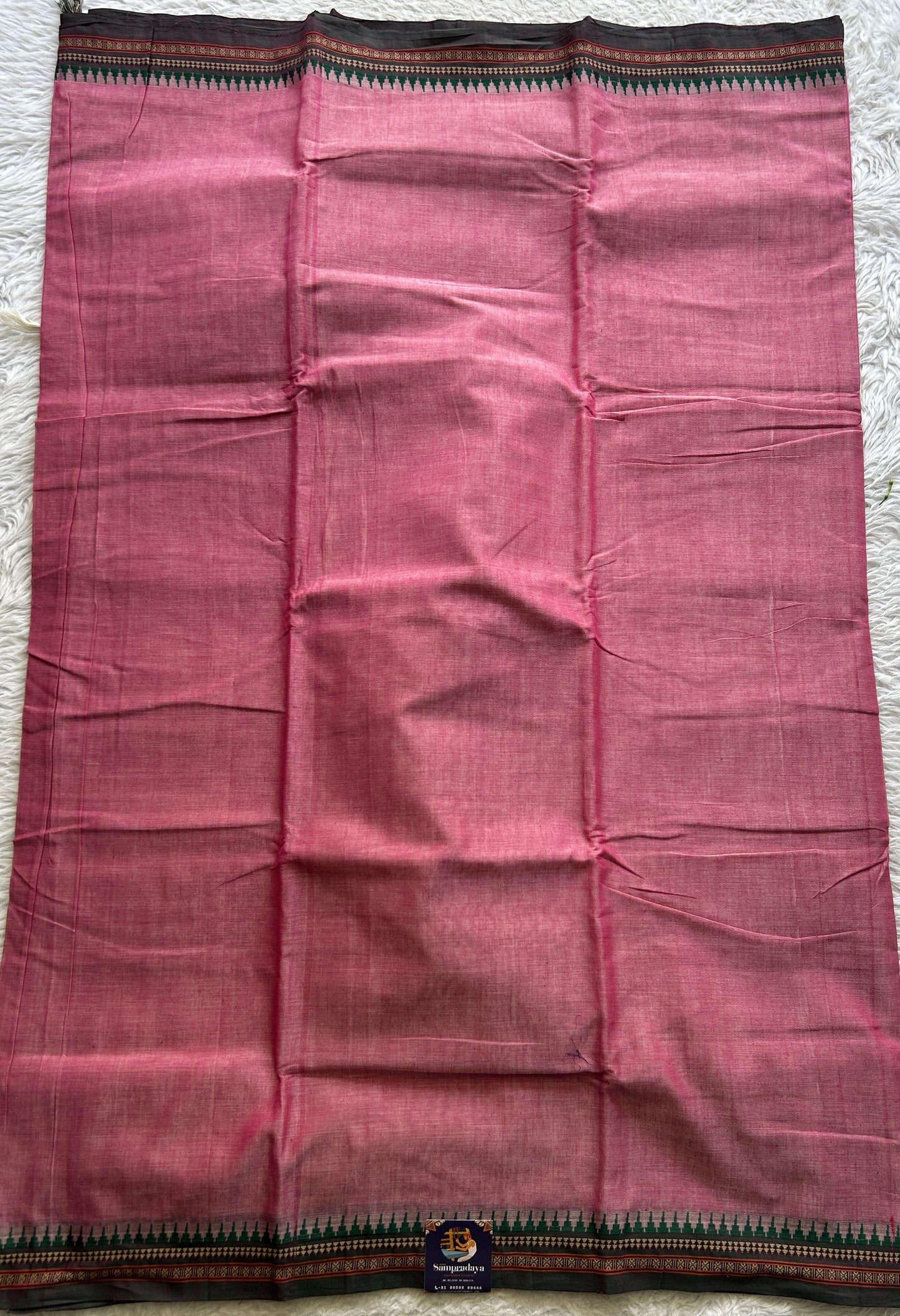 Narayanpet Cotton Saree Pink Colored Complemented with a Thread Border. - Sampradaya Designer Studio
