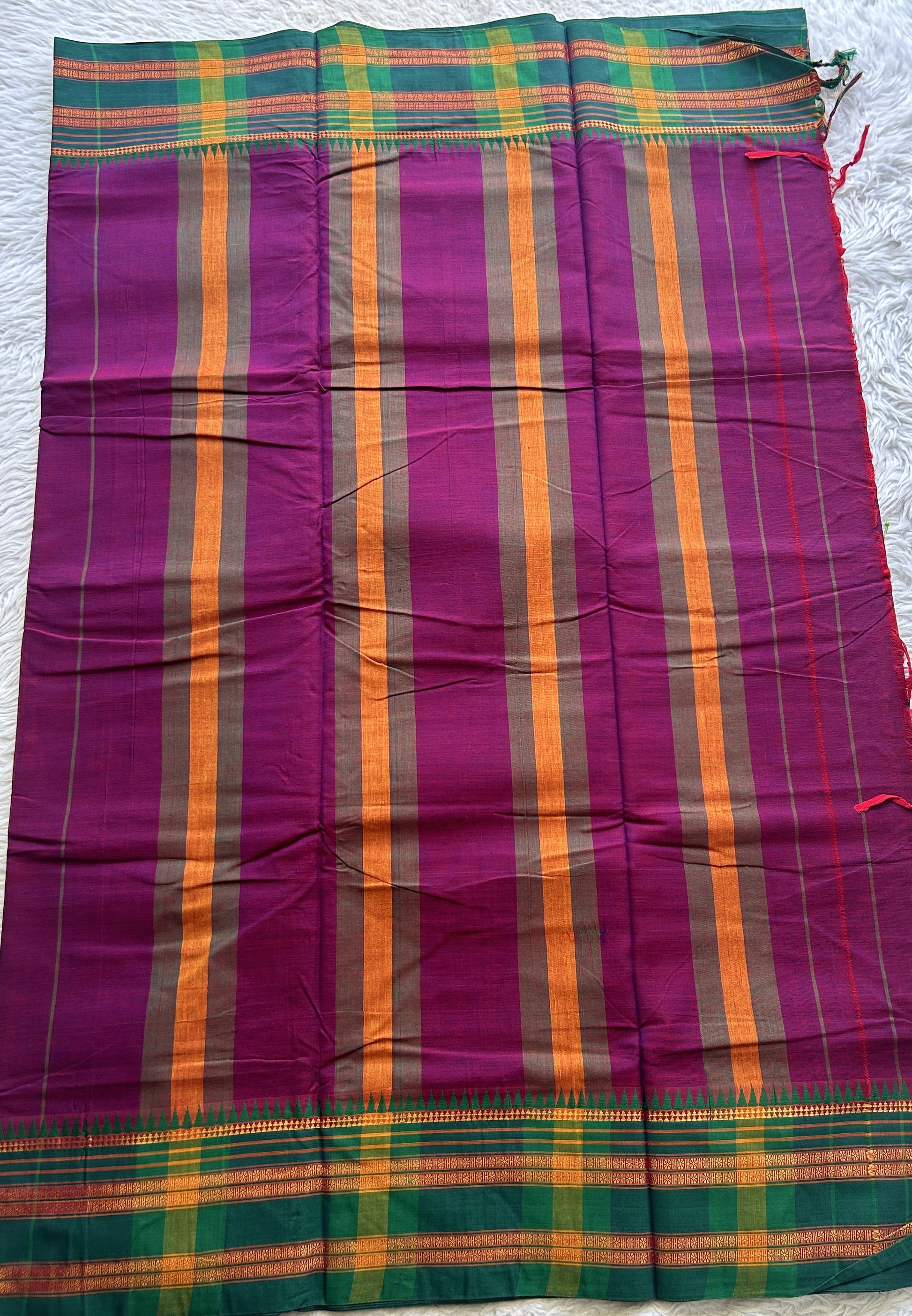 Narayanpet Cotton Saree Dark Purple Colored Complemented with a Zari Gap Border. - Sampradaya Designer Studio