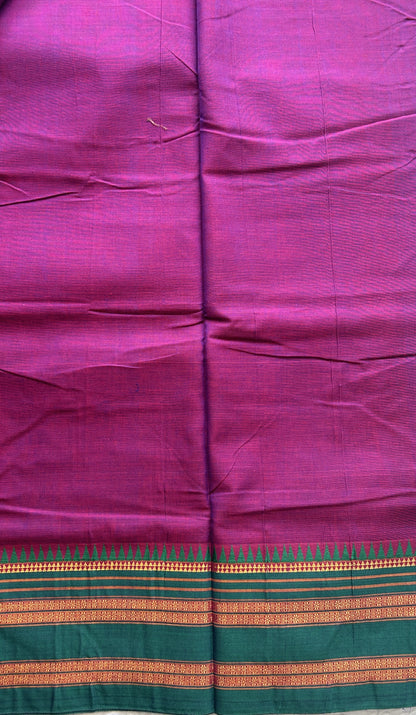 Narayanpet Cotton Saree Dark Purple Colored Complemented with a Zari Gap Border. - Sampradaya Designer Studio