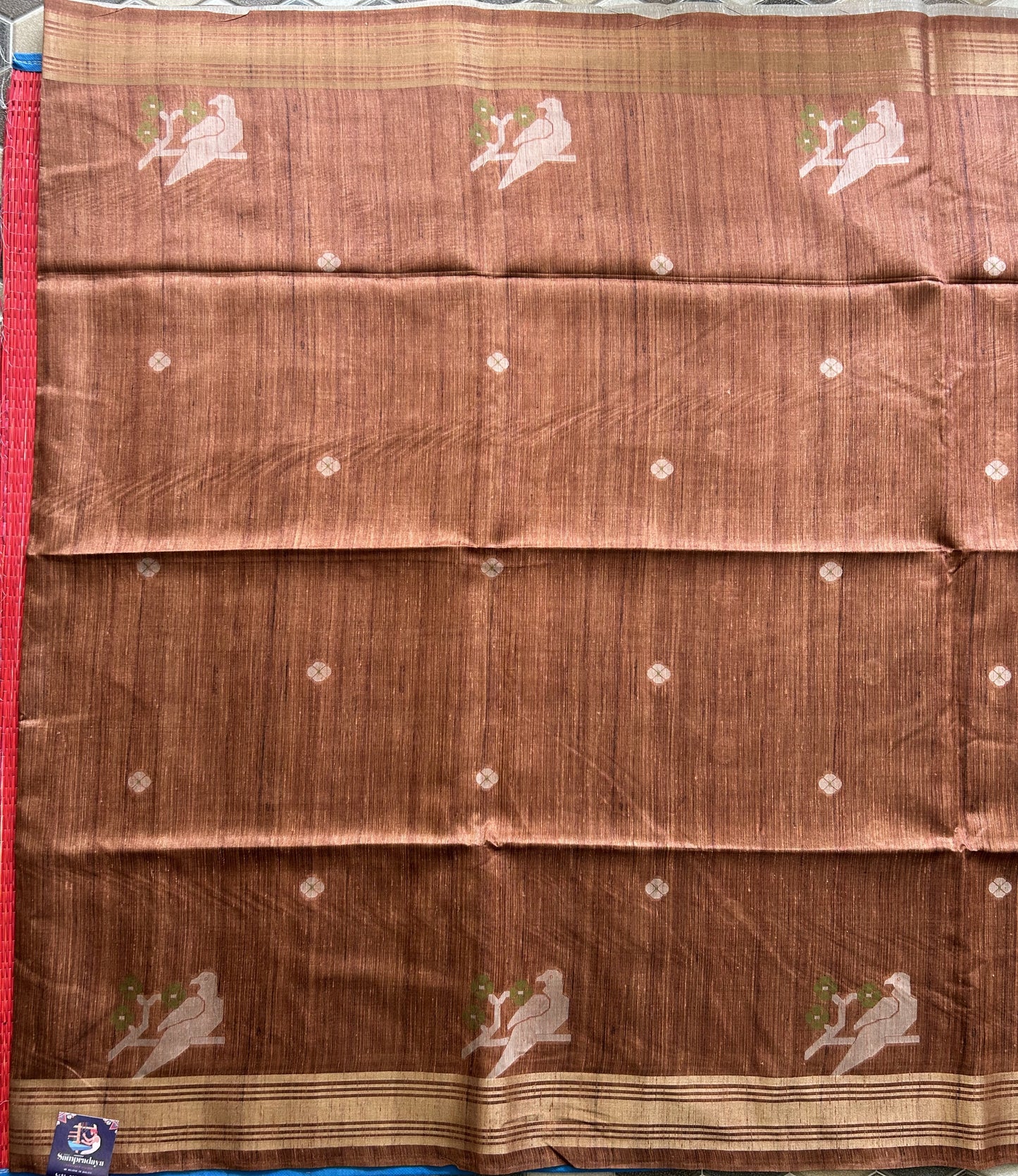 Semi Tussar Silk Saree -Brown color with Gold Zari Border - Elegant Fancy Saree for Party & Office Wear.